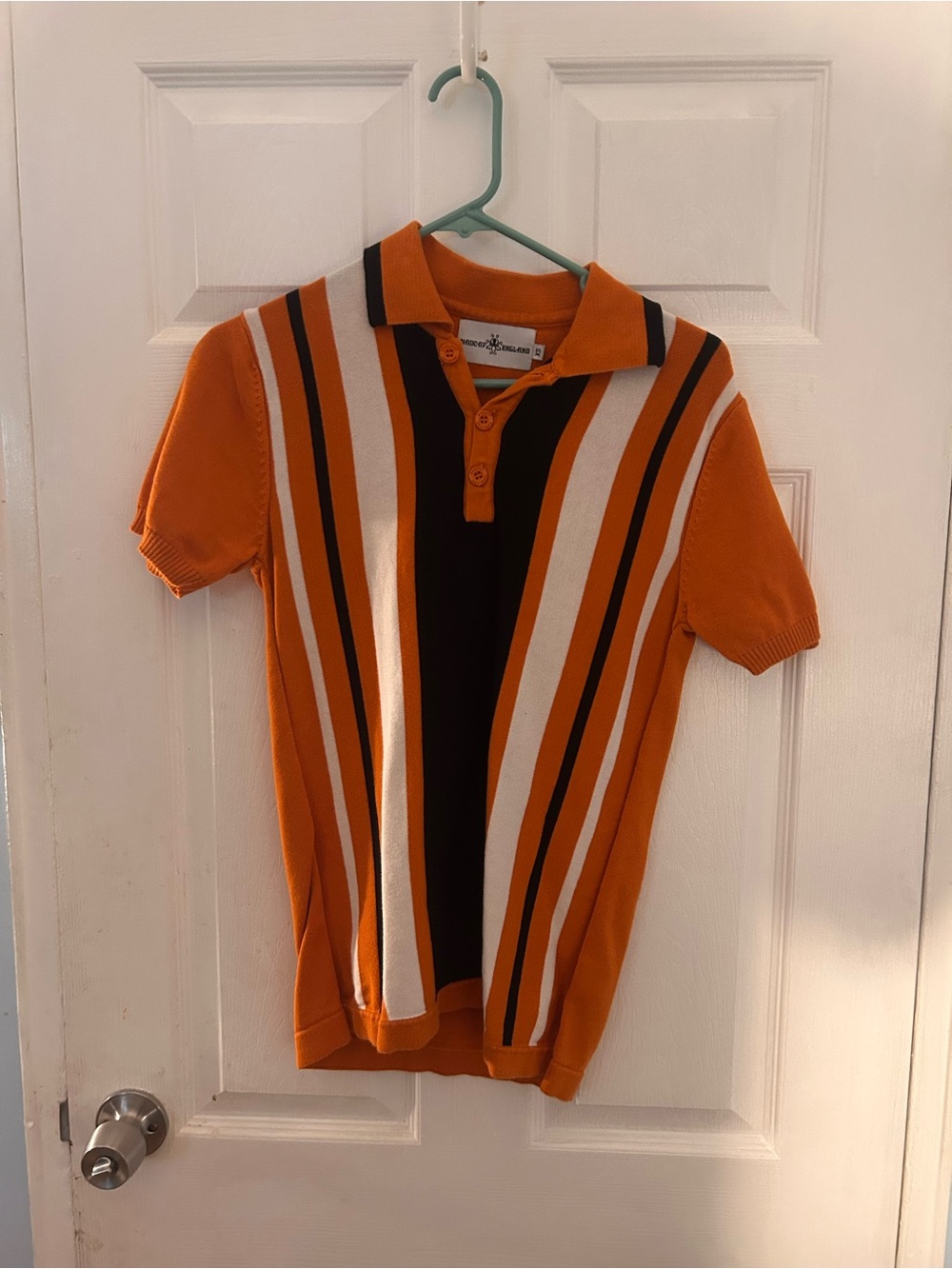 Men’s Orange Striped Knit Polo Shirt - Retro XS